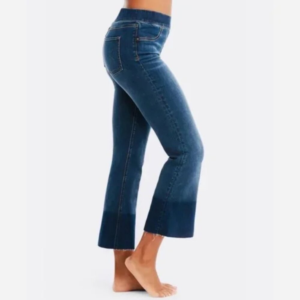 Spanx Cropped Flare Jeans High Rise Ombre Raw Hem Large 20231R Stretch Casual